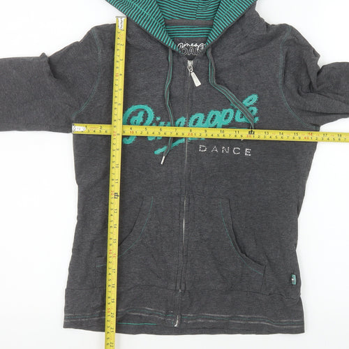 Pineapple Womens Grey Hooded Dance Jacket Size 12 Full Zip Cotton