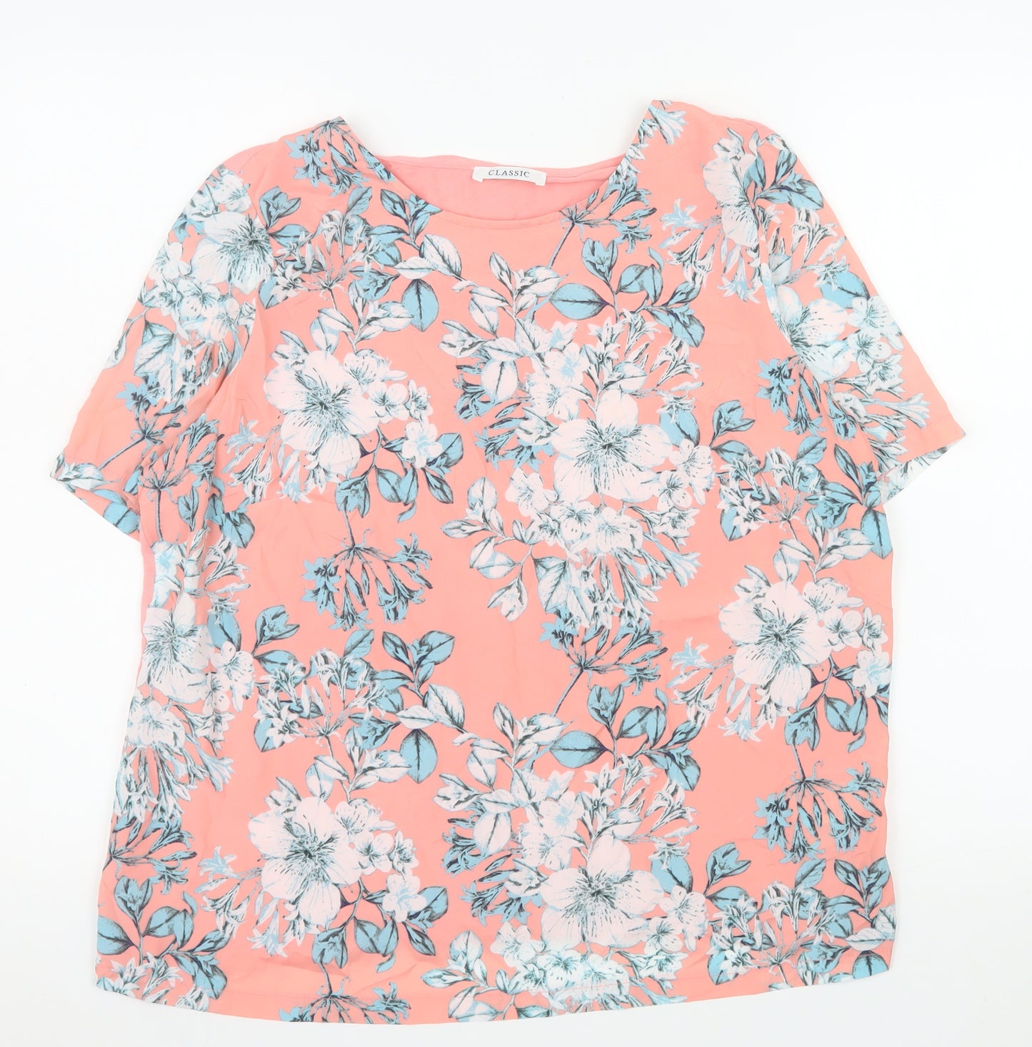 Marks and Spencer Women Pink Floral Blouse Size 16 Short Sleeve