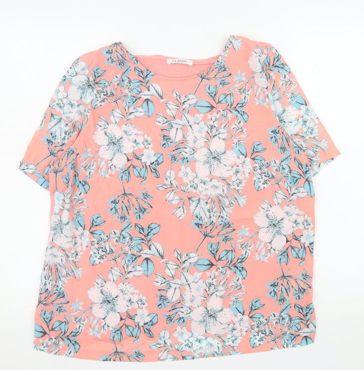 Marks and Spencer Women Pink Floral Blouse Size 16 Short Sleeve