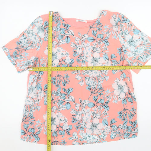 Marks and Spencer Women Pink Floral Blouse Size 16 Short Sleeve