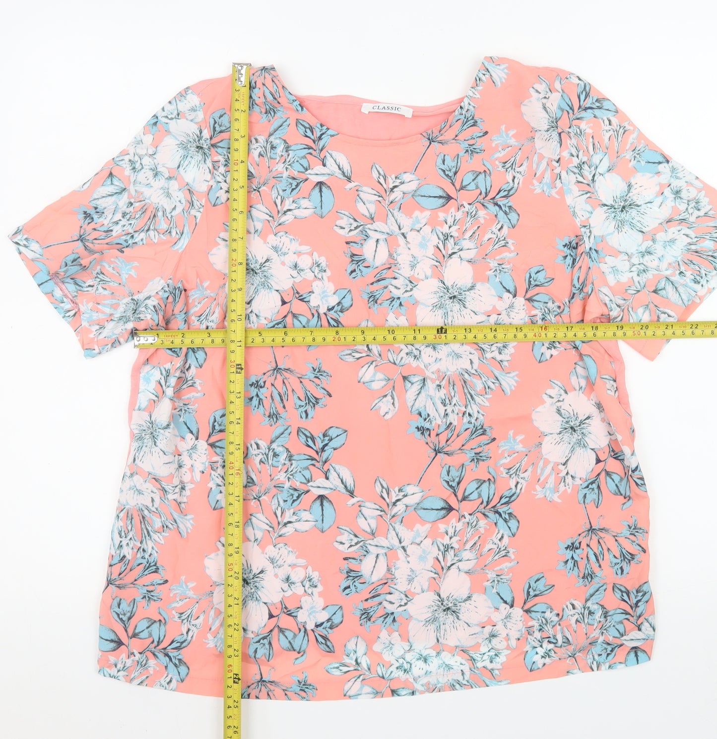 Marks and Spencer Women Pink Floral Blouse Size 16 Short Sleeve