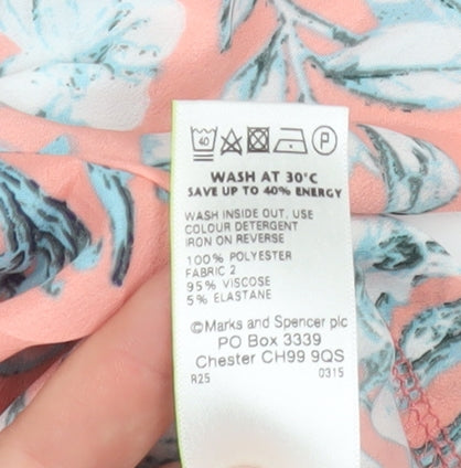 Marks and Spencer Women Pink Floral Blouse Size 16 Short Sleeve