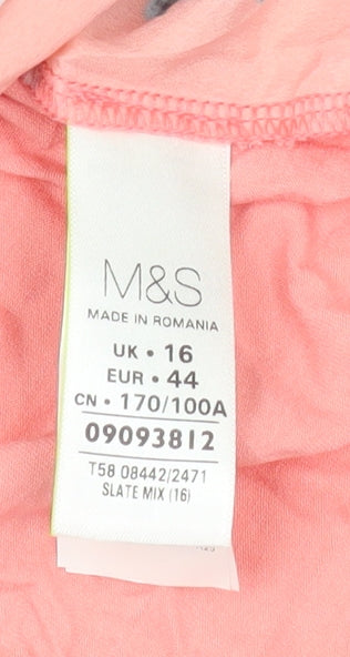 Marks and Spencer Women Pink Floral Blouse Size 16 Short Sleeve