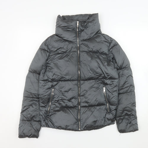 Mango Women's Black Puffer Jacket Size 8 Lightweight Quilted Zip Coat