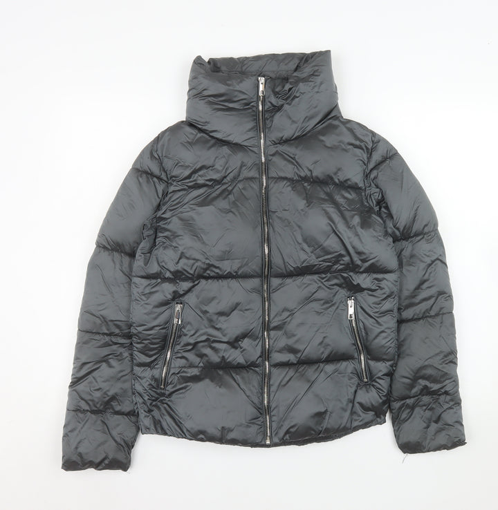 Mango Women's Black Puffer Jacket Size 8 Lightweight Quilted Zip Coat
