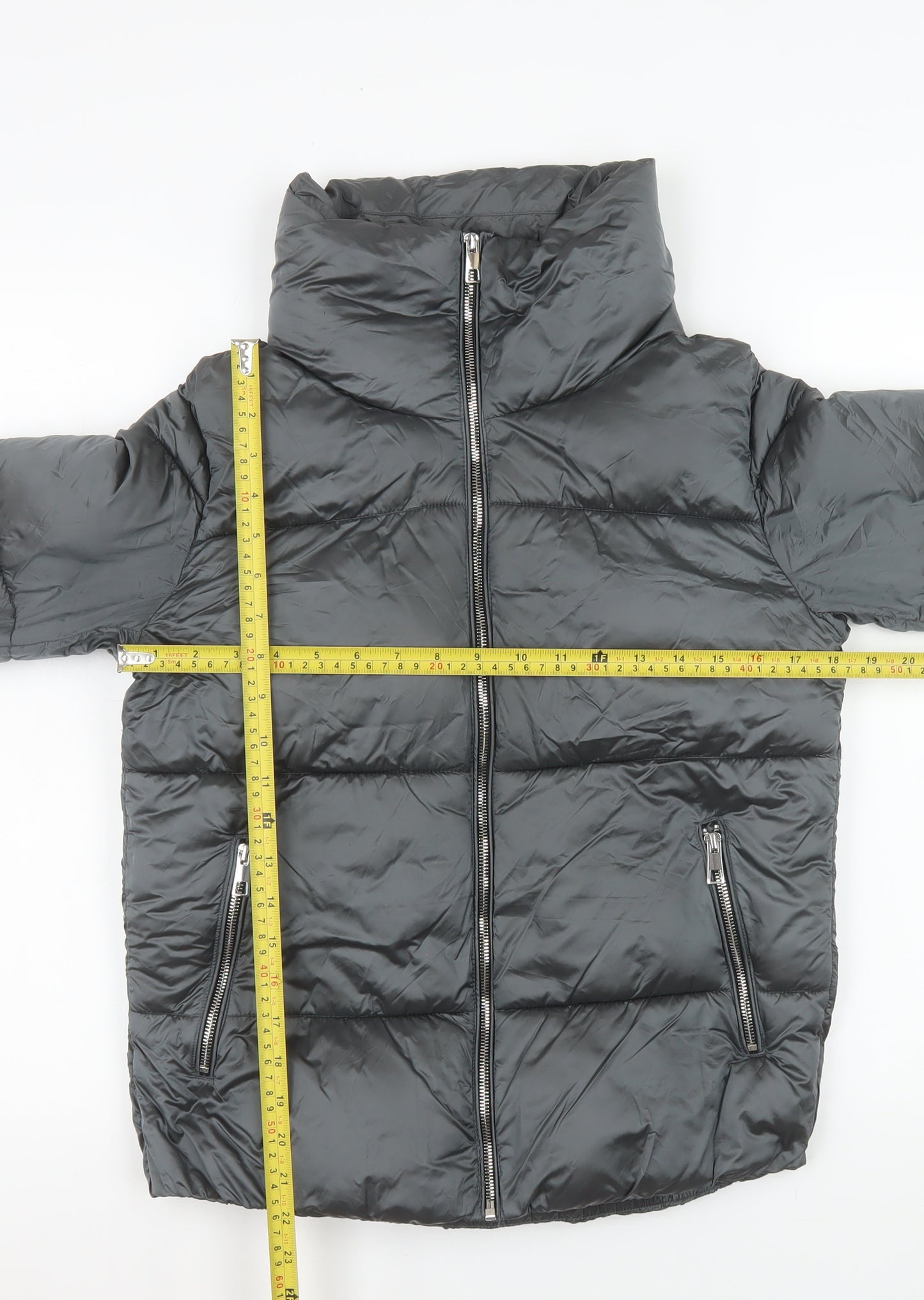 Mango Women's Black Puffer Jacket Size 8 Lightweight Quilted Zip Coat