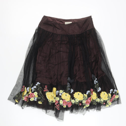 Karen Millen Women Black Floral Embroidered A-Line Skirt Size 8