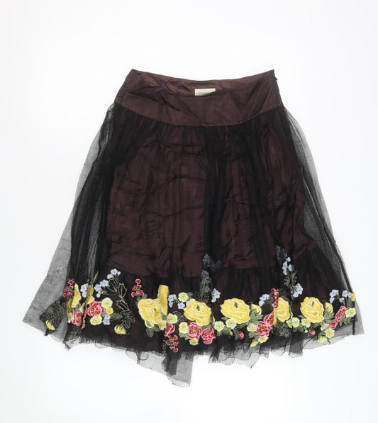 Karen Millen Women Black Floral Embroidered A-Line Skirt Size 8