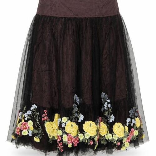 Karen Millen Women Black Floral Embroidered A-Line Skirt Size 8