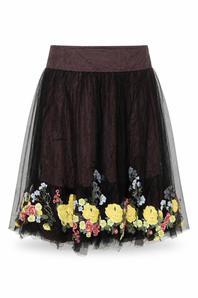 Karen Millen Women Black Floral Embroidered A-Line Skirt Size 8