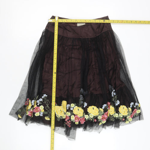 Karen Millen Women Black Floral Embroidered A-Line Skirt Size 8