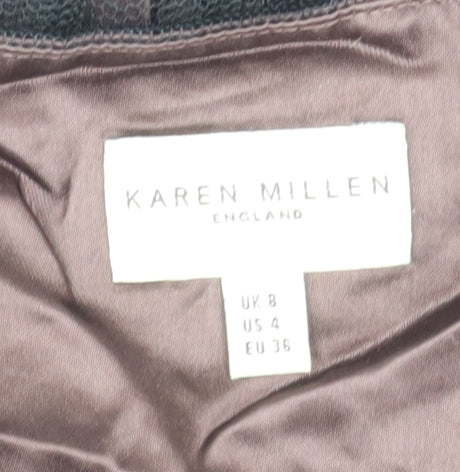 Karen Millen Women Black Floral Embroidered A-Line Skirt Size 8