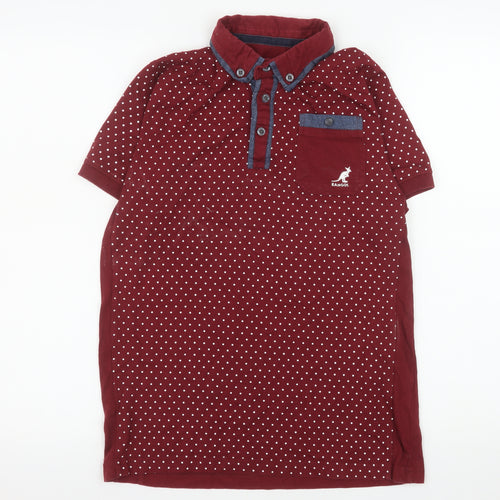 Kangol Men’s Red Polka Dot Short Sleeve Cotton Polo Shirt Size S
