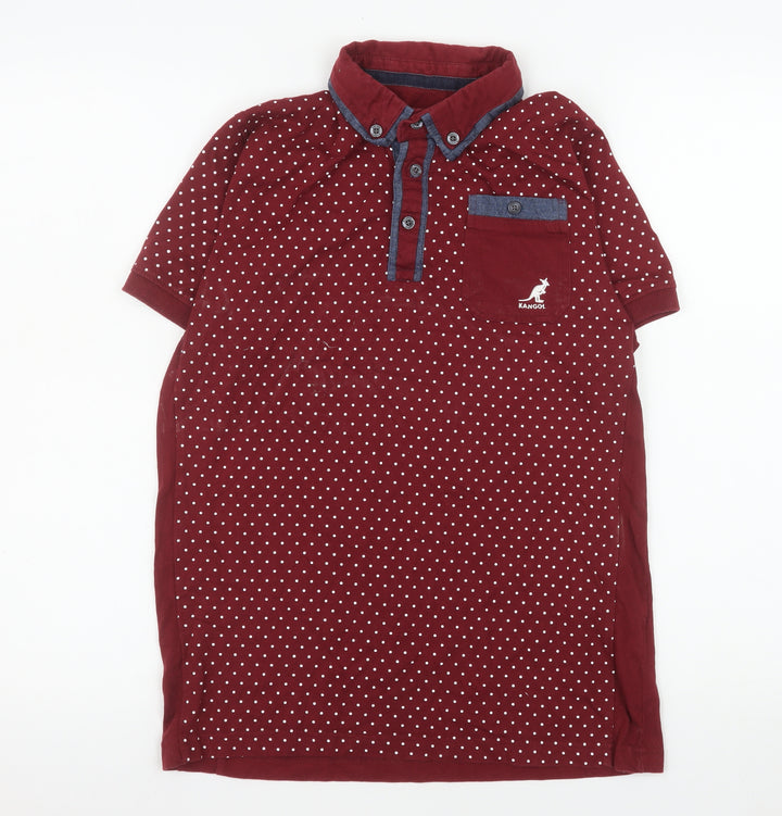Kangol Men’s Red Polka Dot Short Sleeve Cotton Polo Shirt Size S
