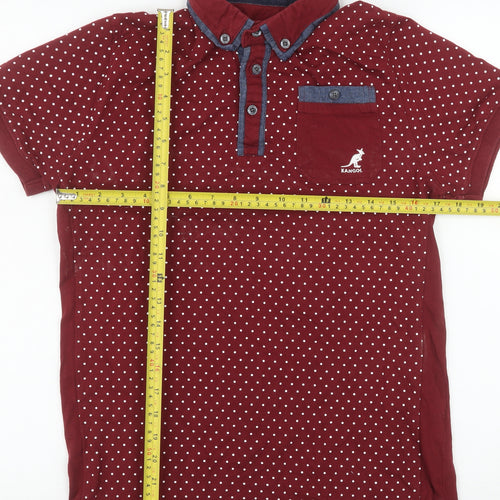 Kangol Men’s Red Polka Dot Short Sleeve Cotton Polo Shirt Size S