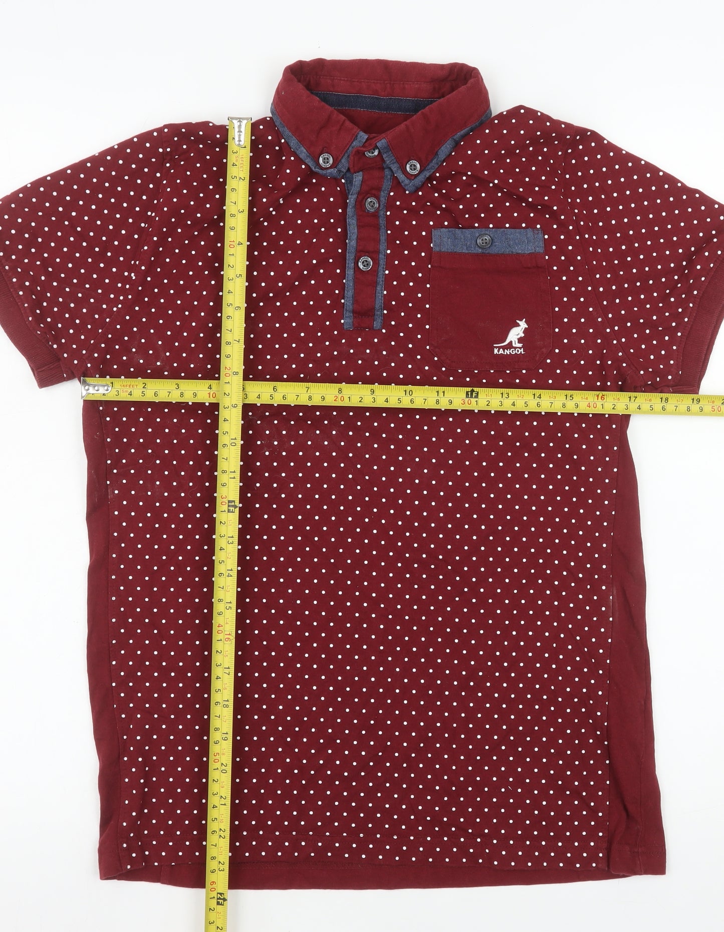 Kangol Men’s Red Polka Dot Short Sleeve Cotton Polo Shirt Size S