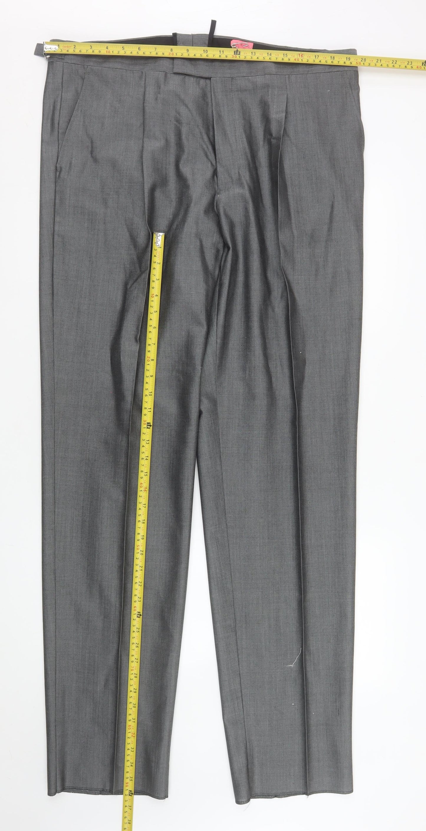 Torre Men’s Grey Wool Blend Pleated Formal Dress Trousers Size 40