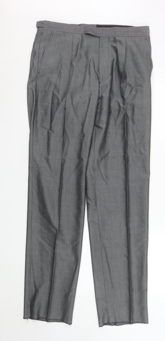 Torre Men’s Grey Wool Mohair Blend Pleated Formal Trousers 34L