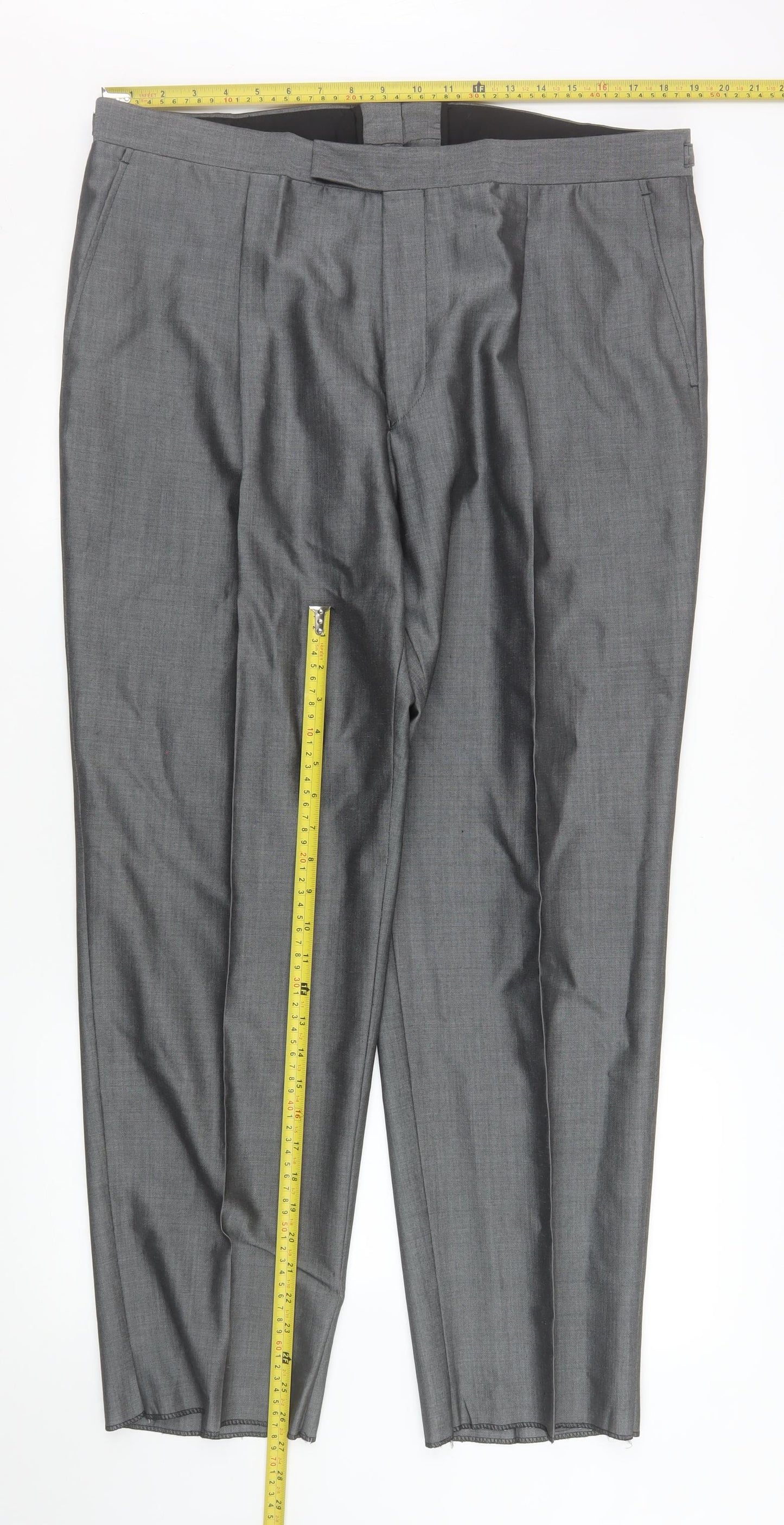 Torre Men’s Grey Wool Blend Pleated Formal Trousers 40 in Waist 28 in Leg