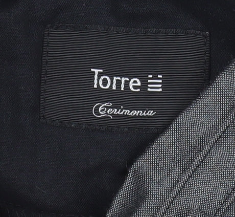 Torre Men’s Grey Wool Blend Pleated Formal Trousers 40 in Waist 28 in Leg