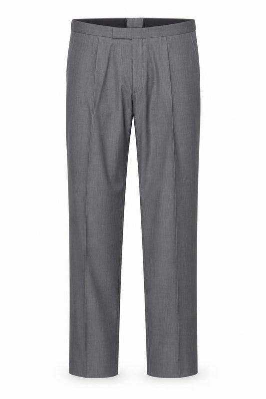 Front view of Torre Cerimonia Men's Grey Dress Pants, size XL, Wool Blend Pleated Formal Trousers