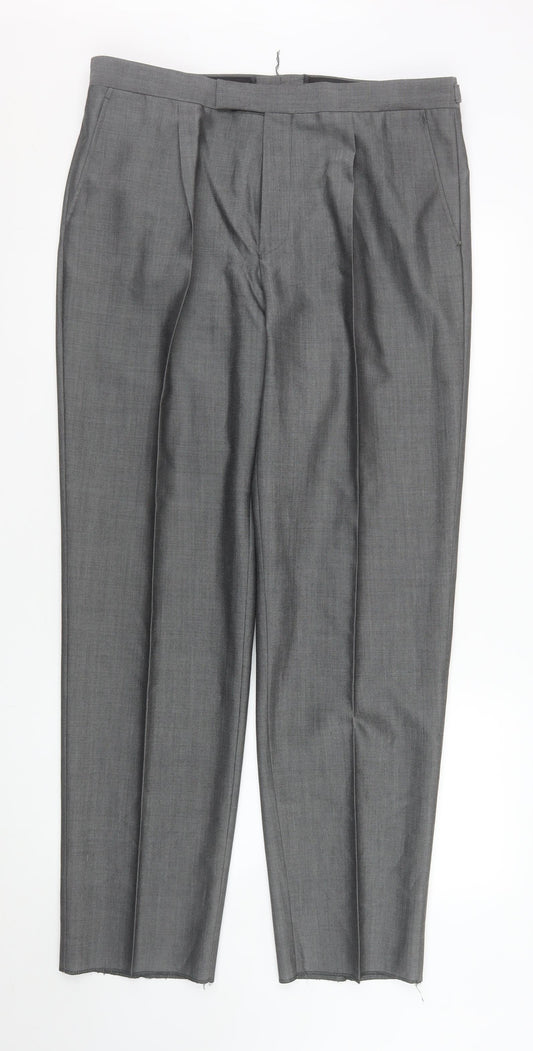 Torre Men's Grey Wool Mohair Blend Dress Trousers 36R Classic Fit