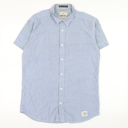 Diesel Men Blue Short Sleeve Button-Up Cotton Shirt S