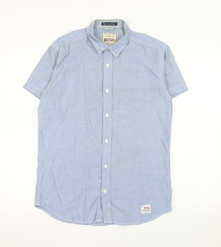 Diesel Men Blue Short Sleeve Button-Up Cotton Shirt S