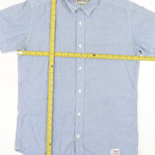 Diesel Men Blue Short Sleeve Button-Up Cotton Shirt S