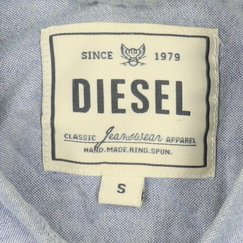 Diesel Men Blue Short Sleeve Button-Up Cotton Shirt S