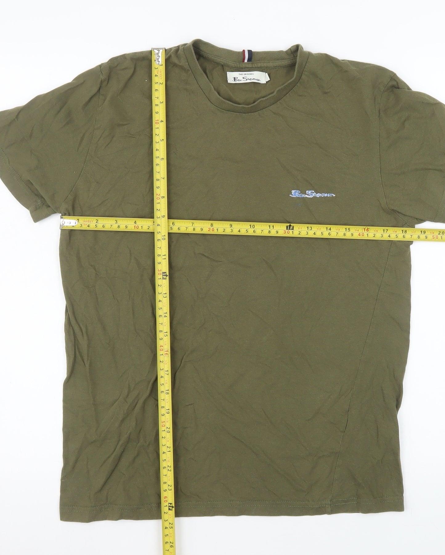 Ben Sherman Men's Khaki Green Crew Neck Cotton T-Shirt M