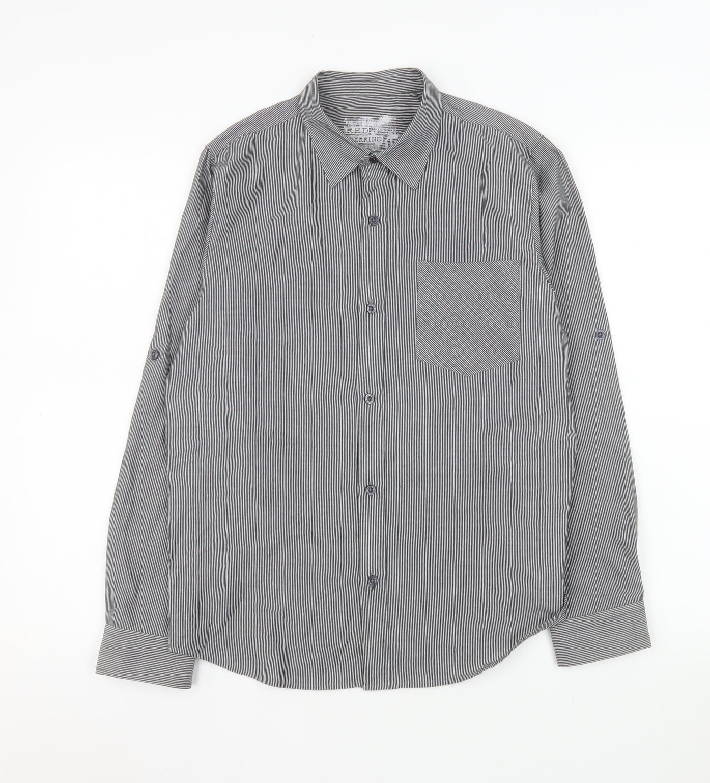 Red Herring Boys Grey Striped Button-Up Long Sleeve Shirt 16 Years