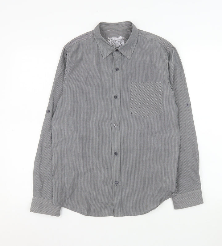 Red Herring Boys Grey Striped Button-Up Long Sleeve Shirt 16 Years