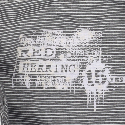 Red Herring Boys Grey Striped Button-Up Long Sleeve Shirt 16 Years