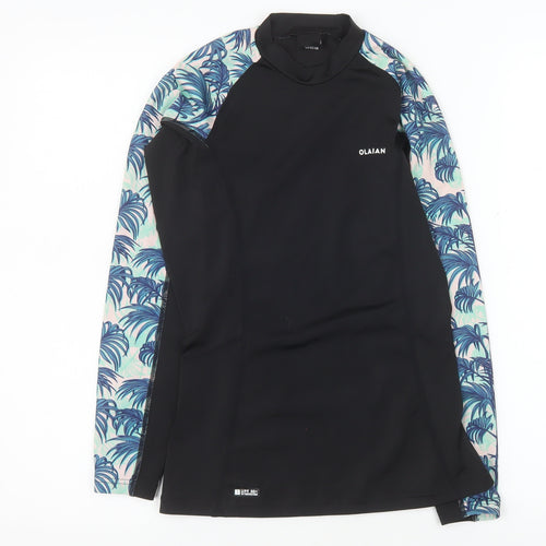 Olaian Boys Black Tropical Rash Guard Long Sleeve Surf Top 12-13 Years