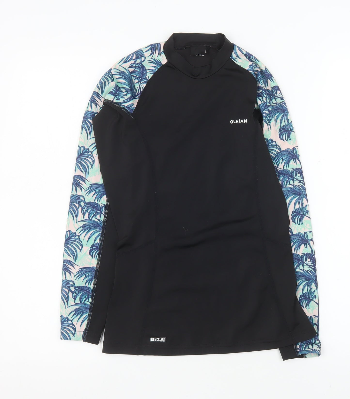Olaian Boys Black Tropical Rash Guard Long Sleeve Surf Top 12-13 Years