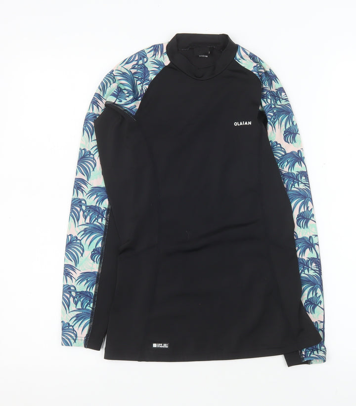 Olaian Boys Black Tropical Rash Guard Long Sleeve Surf Top 12-13 Years