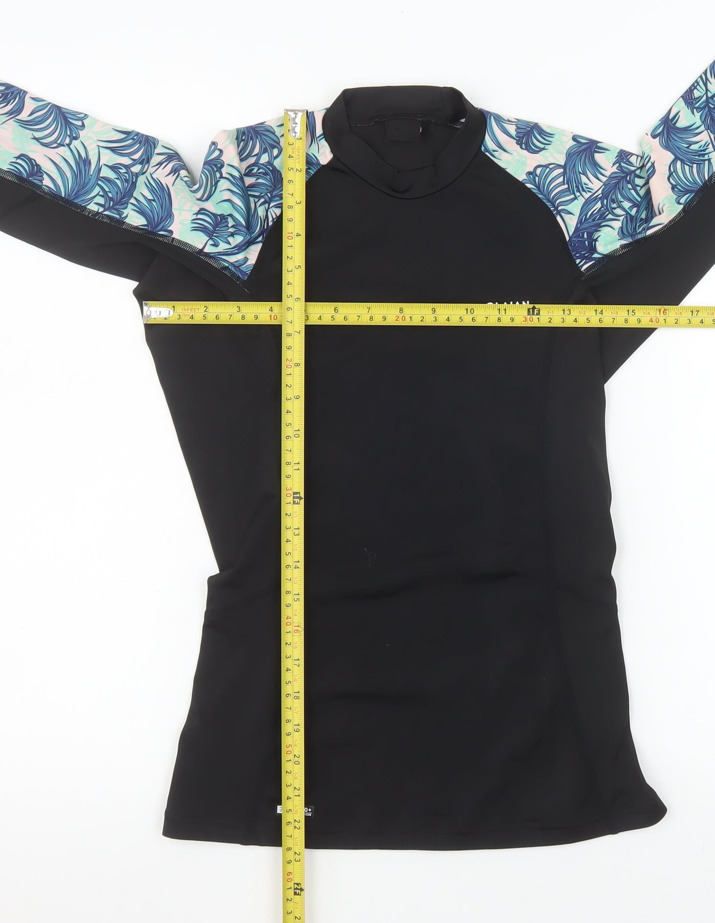 Olaian Boys Black Tropical Rash Guard Long Sleeve Surf Top 12-13 Years