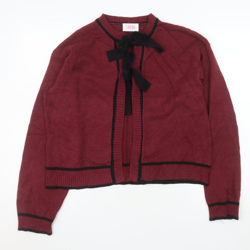 Savida Women Red Bow Trim Knit Cardigan Size 14