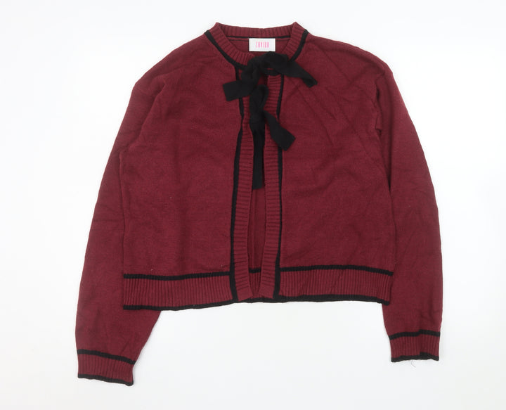 Savida Women Red Bow Trim Knit Cardigan Size 14