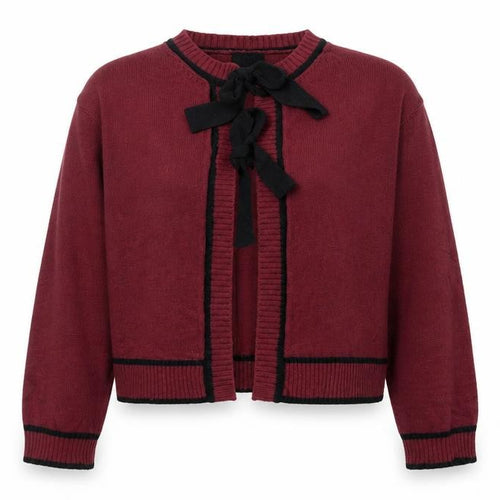 Savida Women Red Bow Trim Knit Cardigan Size 14