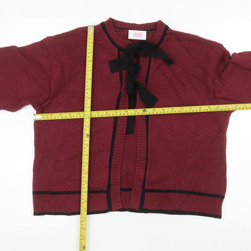 Savida Women Red Bow Trim Knit Cardigan Size 14