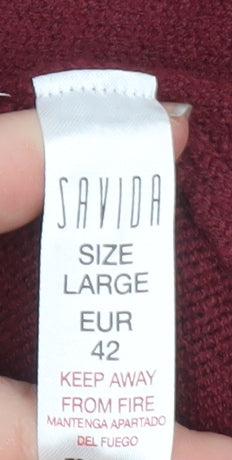 Savida Women Red Bow Trim Knit Cardigan Size 14