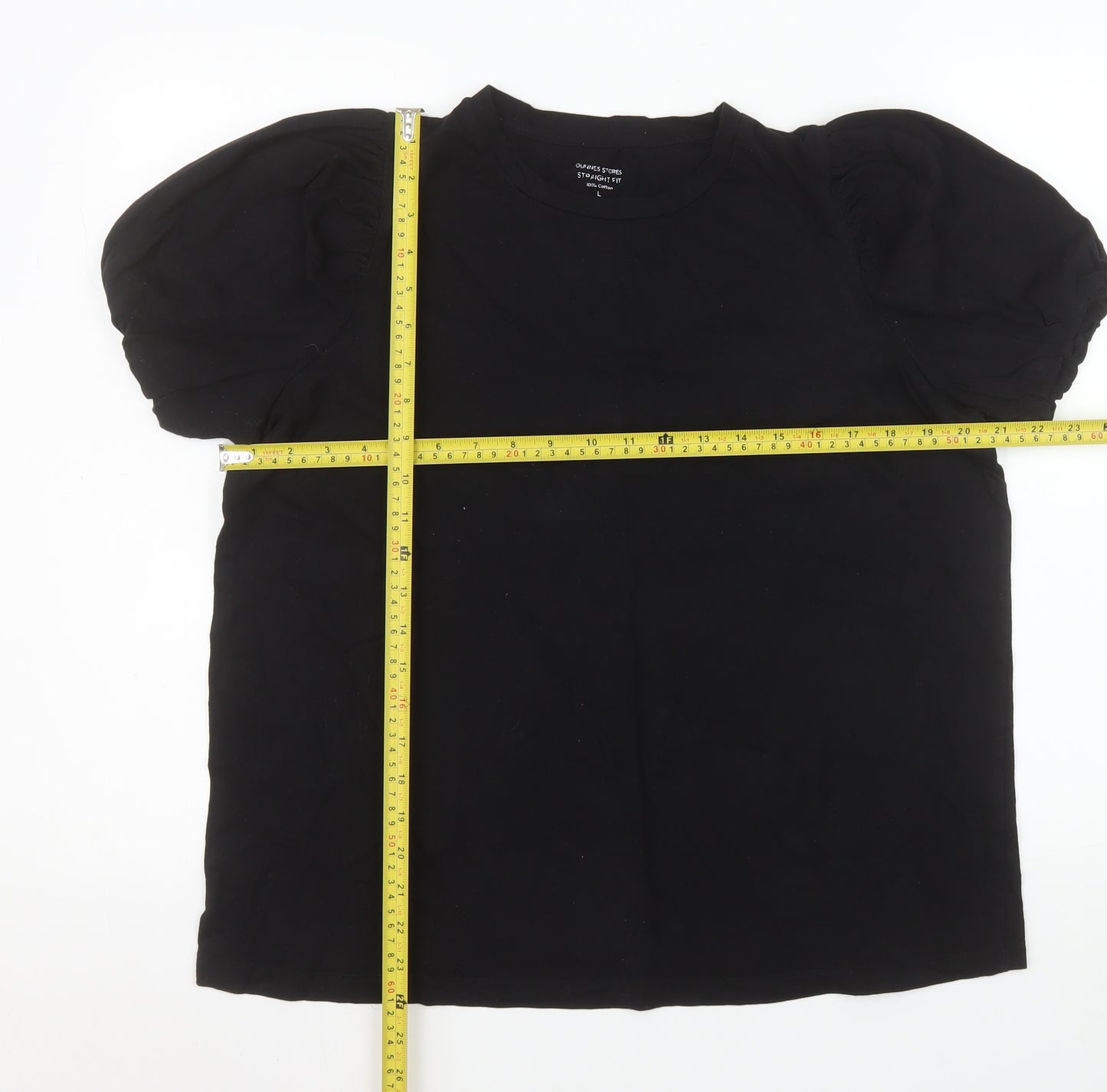 Dunnes Stores Women's Black Cotton Puff Sleeve T-Shirt Size L