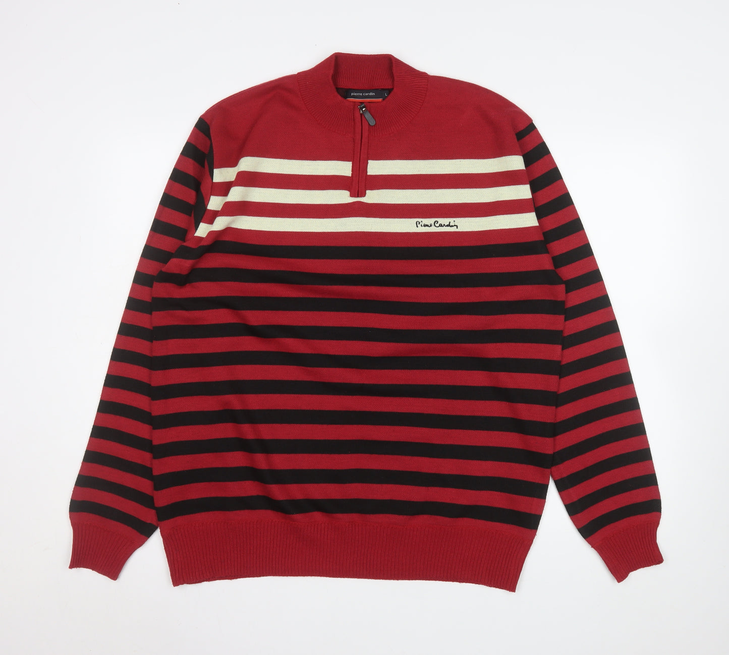 Pierre Cardin Men's Red Striped 1/2 Zip Sweatshirt Size L