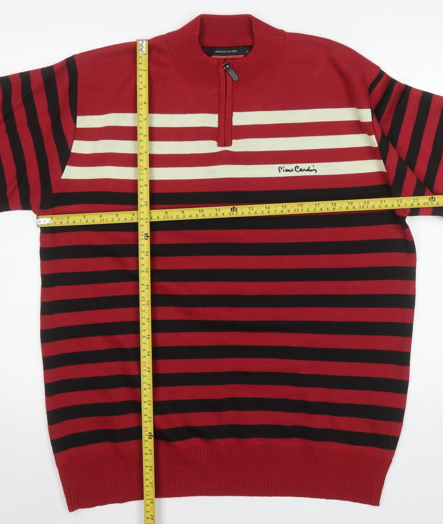 Pierre Cardin Men's Red Striped 1/2 Zip Sweatshirt Size L