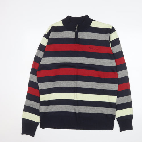 Pierre Cardin Men's Multicoloured Stripe 1/2 Zip Mock Neck Sweatshirt L