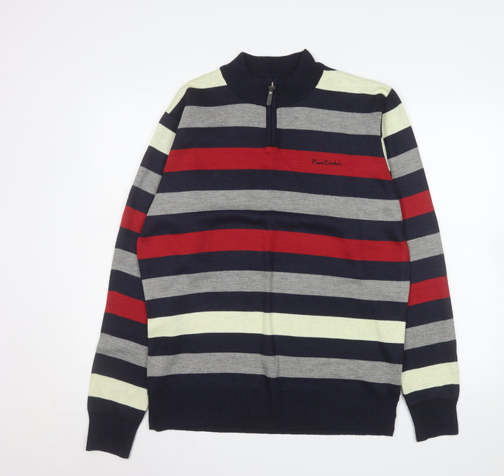 Pierre Cardin Men's Multicoloured Stripe 1/2 Zip Mock Neck Sweatshirt L