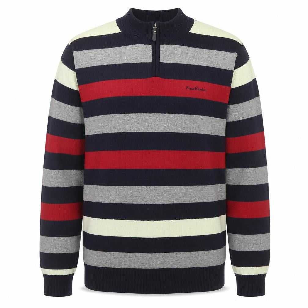 Front view of Pierre Cardin Men's Multicoloured Stripe 1/2 Zip Mock Neck Sweatshirt L