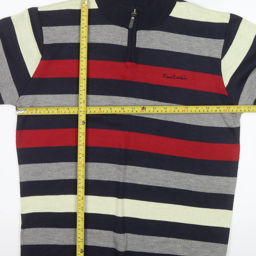 Pierre Cardin Men's Multicoloured Stripe 1/2 Zip Mock Neck Sweatshirt L